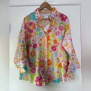 New! Gretchen Scott Pale Pink Birds & Bees Boyfriend Shirt Goddess Size XXL